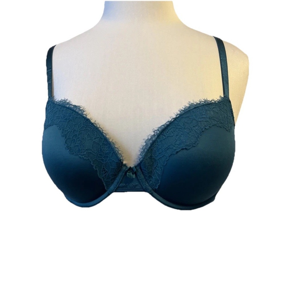Auden Lace Push Up Demi ‎ Bra Teal Blue Size 34D Sexy Busty Underwire Intimate